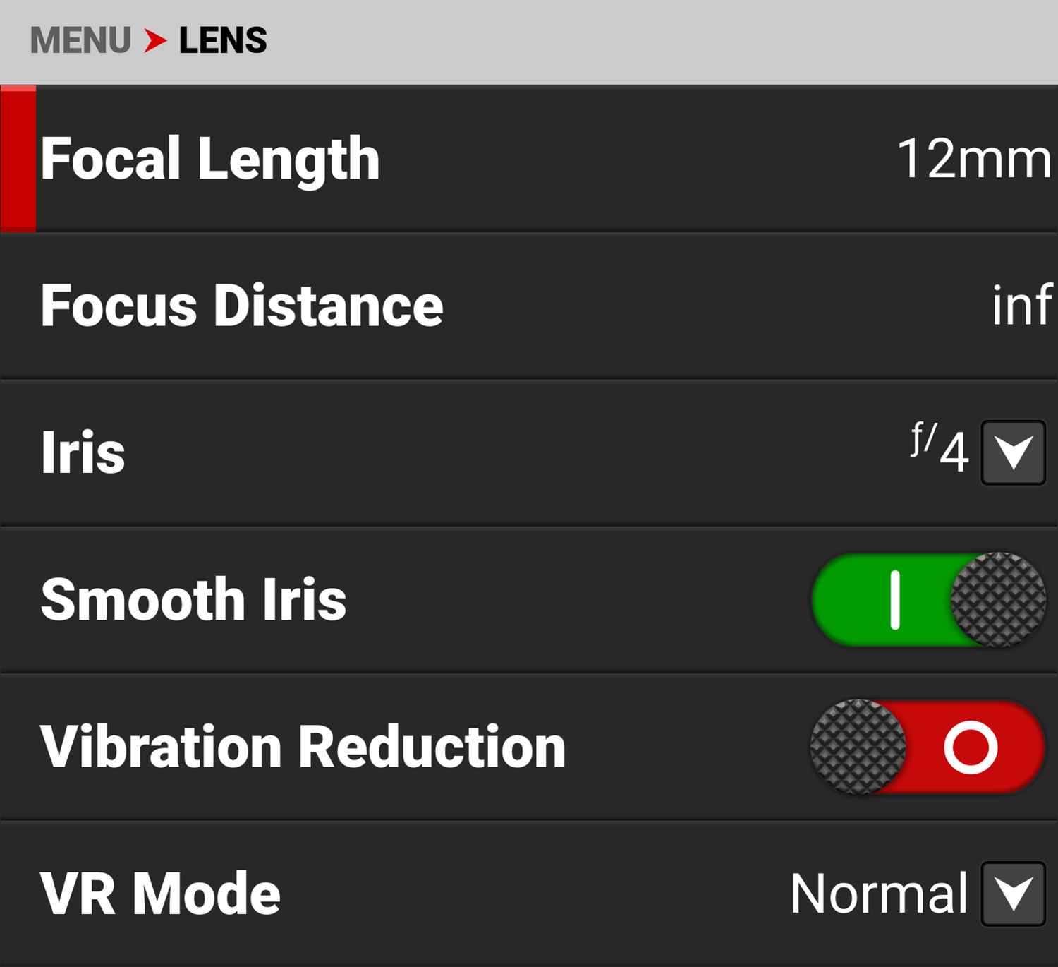 Lens Menu (Z Mount)